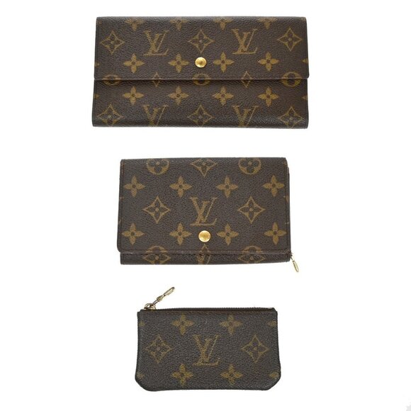 LOUIS VUITTON 3 Set Wallet Coin Case Key Chain Monogram Leather Brown - Picture 1 of 13